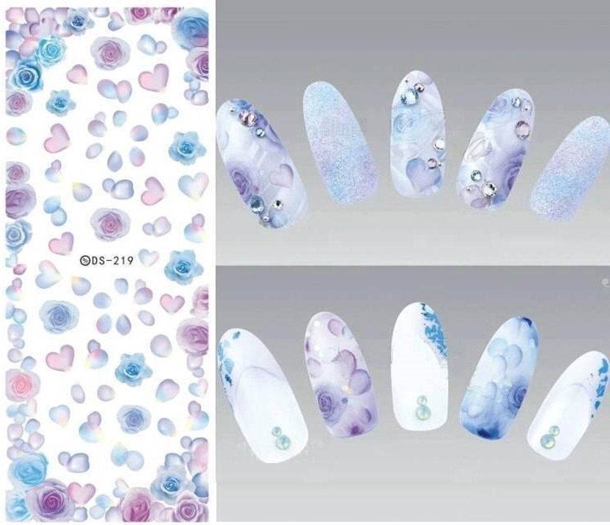 Nail art nagel Stickers roos blauw roosjes