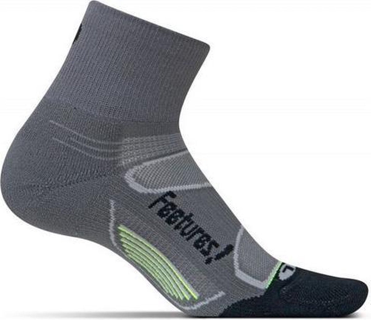 Feetures - Elite Light Cushion Quarter -Hardloopsokken - Sportsokken - Grijs/Zwart - S - 34-37