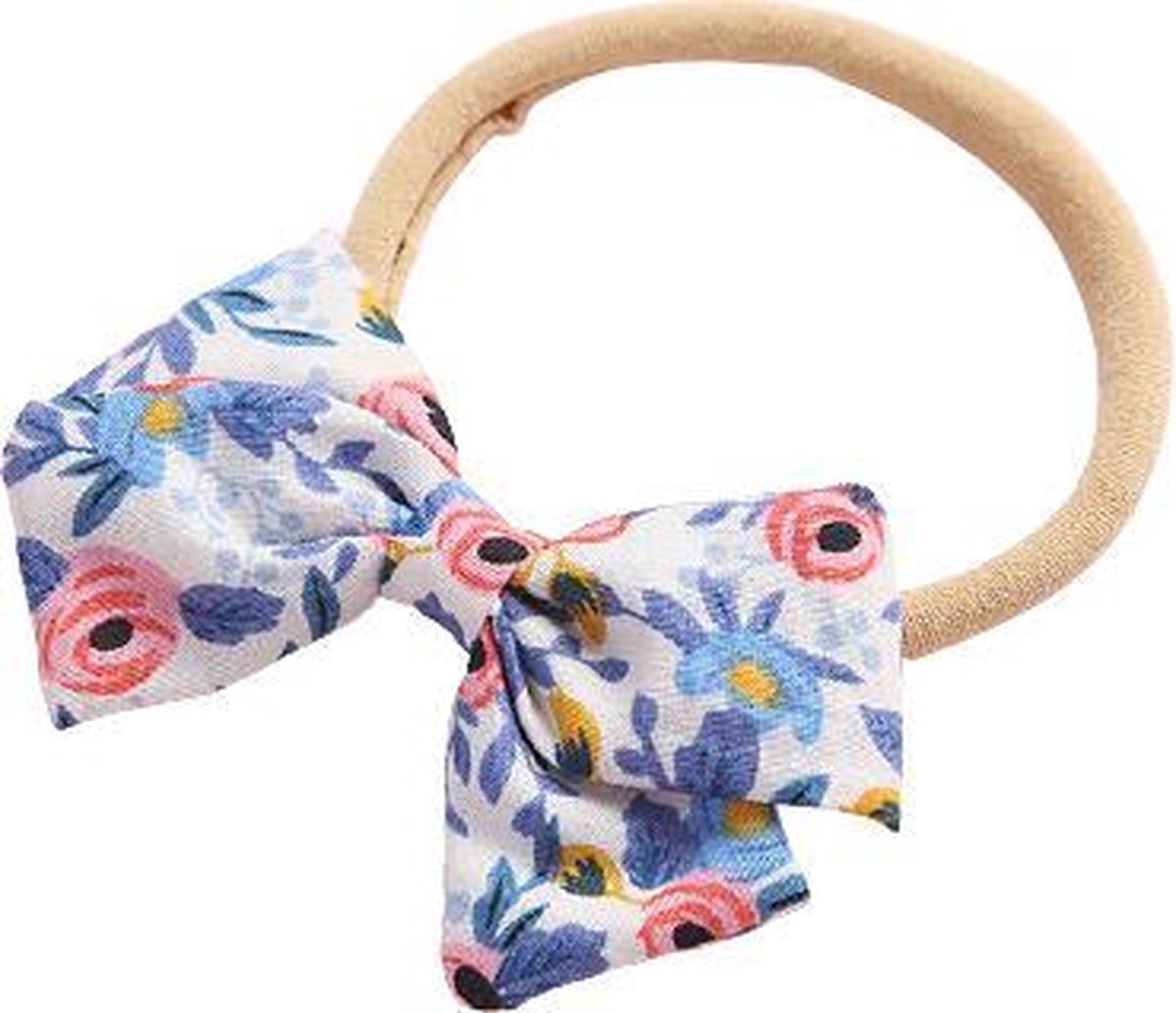 Meisjes Baby dreumes peuter kleuter haarbandje - blauw gebloemd - elastiek (0-5 jaar)