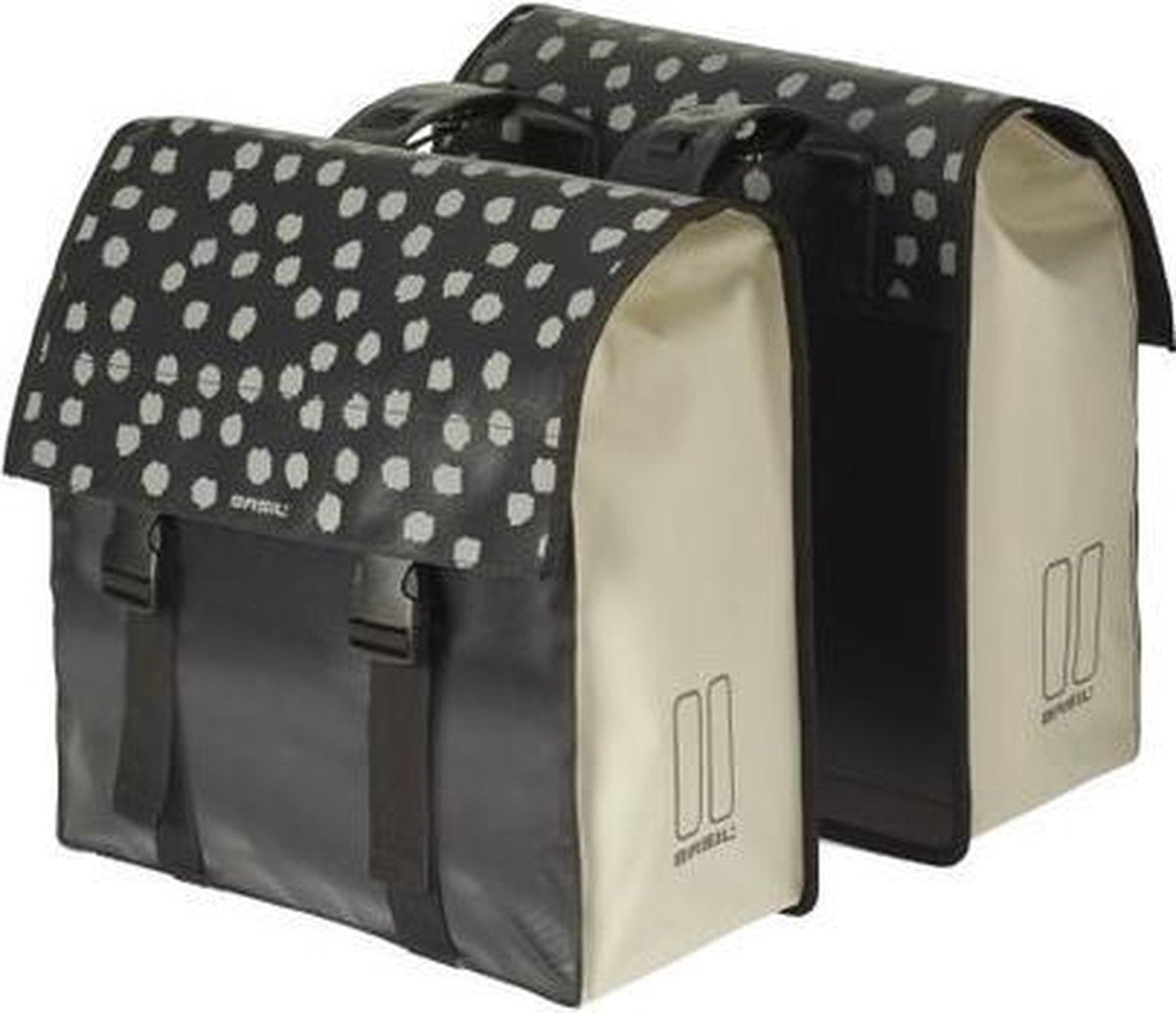 Dubbele fietstas Basil Urban Load 48-53 liter 41 x 18 x 46 cm - zwart met reflecterende stippen
