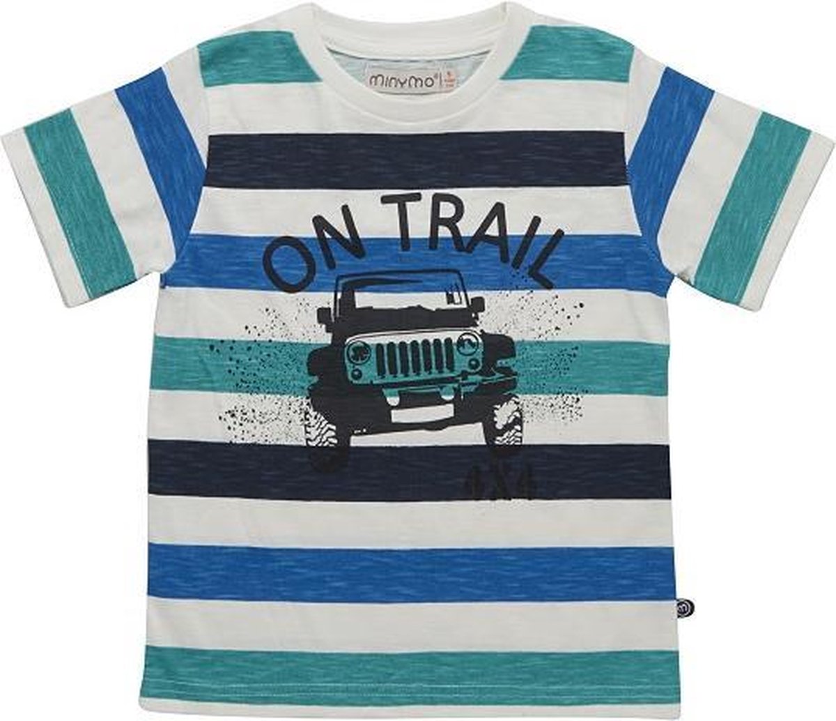 Minymo - jongens T-shirt - streep - wit groen blauw - Maat 134