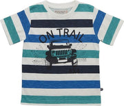 Minymo - jongens T-shirt - streep - wit groen blauw - Maat 134