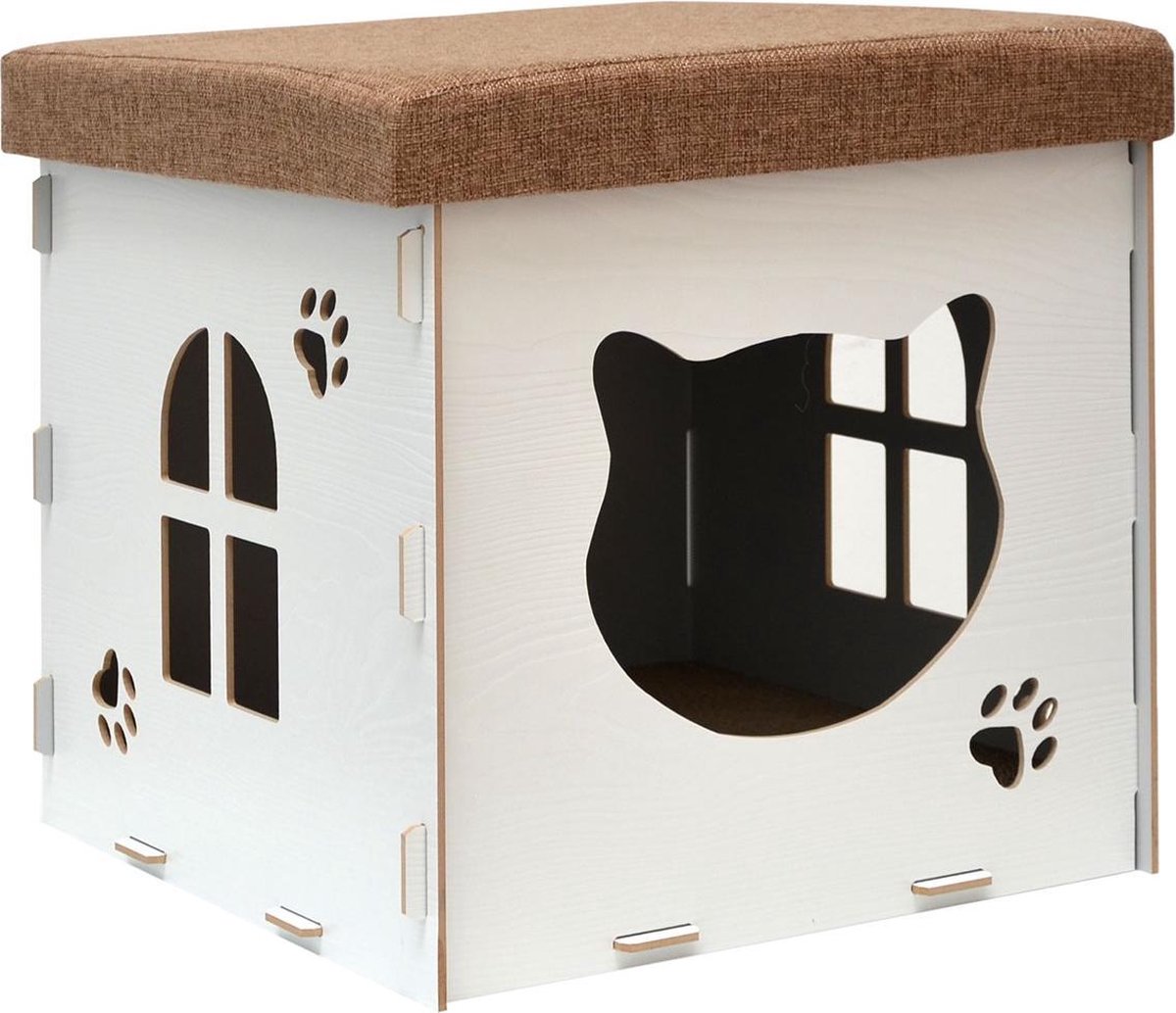 Kattengrot 41x41x41x41cm incl. krabplank Kattenhuis in krukje Zitje Kubus Wit