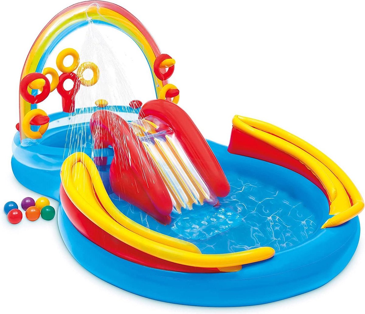 Intex Rainbow Ring Play Center - Bovengronds kinderbad - Peuterbad - 297 x 193 x 135 cm - Voor 3+ jaar