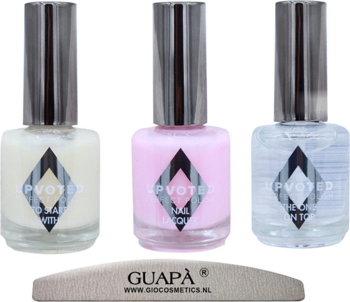 GUAPÀ® Nagellak set + nagelvijl | Zomer Nagels | Roze nagellak 15 ml | Base Coat | Top Coat
