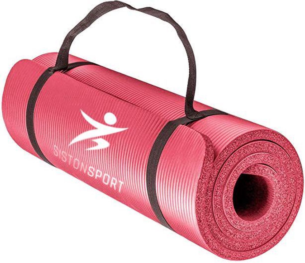 Siston Sport Fitnessmat –  183 cm x 61 cm x 1.5 cm – Roze – Inclusief draagtas en extra draagriem – Hoogwaardige NBR trainingsmat - ANTI Slip mat - 100% Huidvriendelijk & Duurzaam