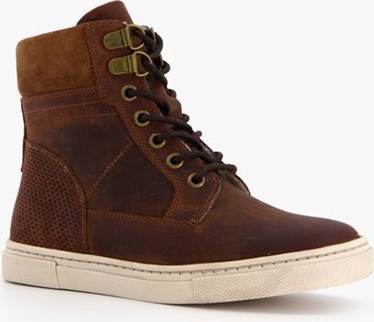Groot gevoerde leren jongens veterboots - Bruin - Maat 35