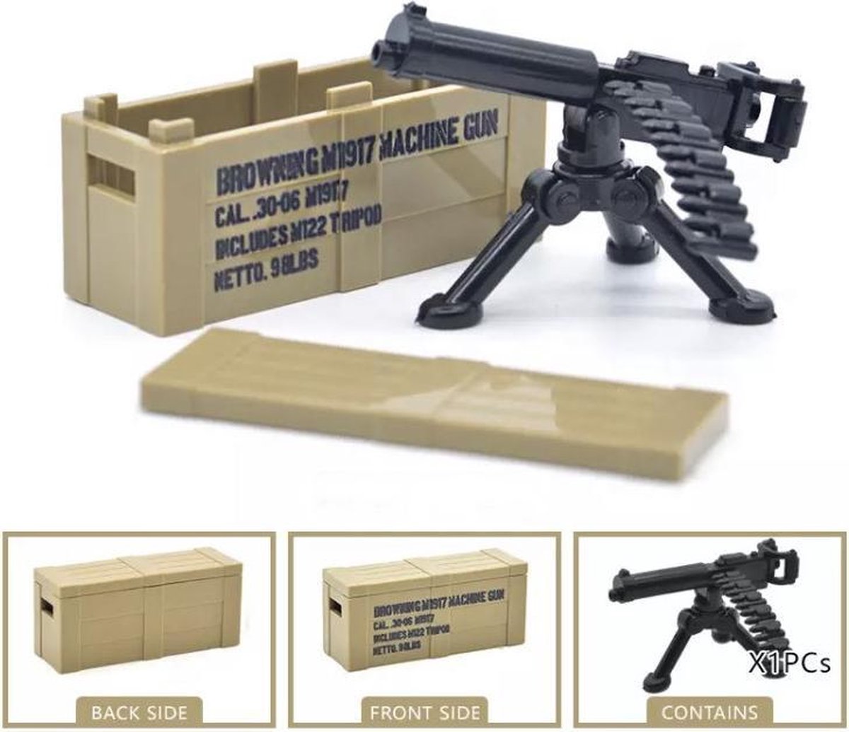 G20 - Amerikaanse wapenkist met een Browning 1917 machine-geweer - Custom printed - Lego fit - WW2 - Soldaten - Militair - Tank - Army - Bouwstenen - Wapens - Geweren - Brick - Tweede Wereld Oorlog - Mini-figures - Leger - Duits - Navy Seals