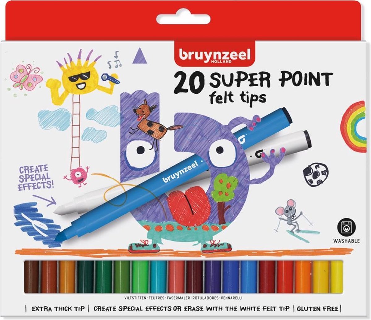 Bruynzeel Kids 20 super viltstiften met speciale witte stift