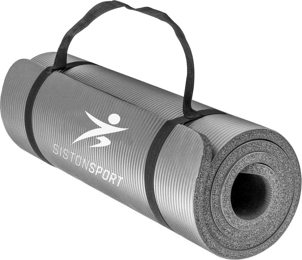 Siston Sport Fitnessmat –  183 cm x 61 cm x 1.5 cm – Grijs – Inclusief draagtas en extra draagriem