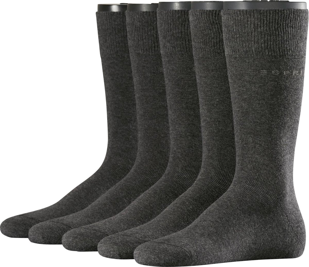 Esprit Uni Heren Sokken - 5 pack - Anthraciet Melange - Maat 40-46