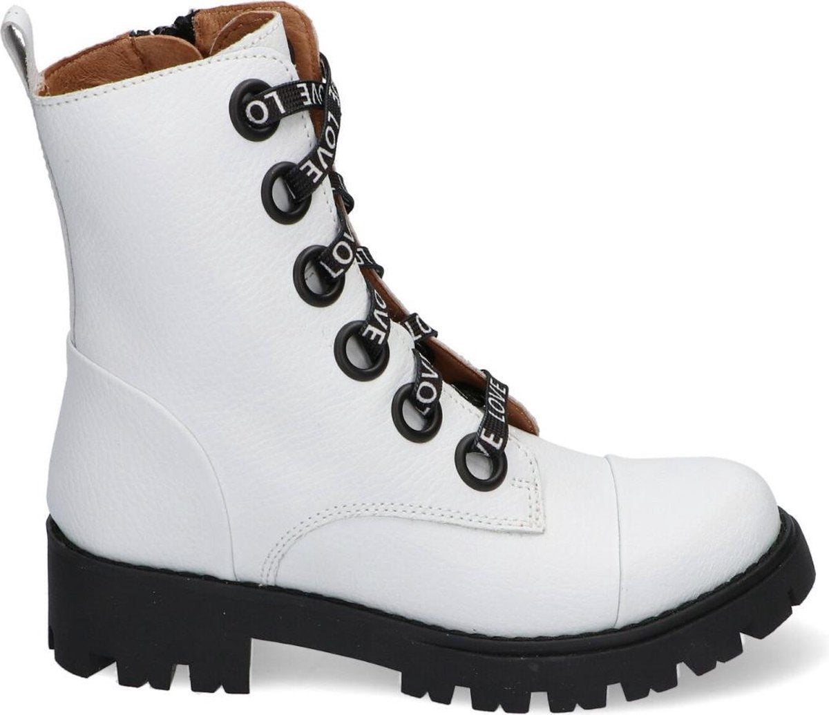 Braqeez Gwen Gabri Meisjes Biker Boots - Wit - Leer - Ritssluiting