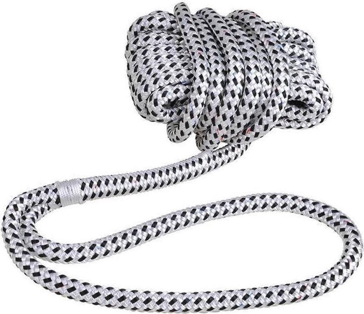 Dubbel gevlochten landvast 12 mm met oog 40 cm zwart/wit