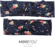 Matching moeder dochter (1-3 jaar) dreumes - peuter - haarbanden donkerblauw gebloemd - bloemenprint - twinning - dames meisjes haarbandjes met strik