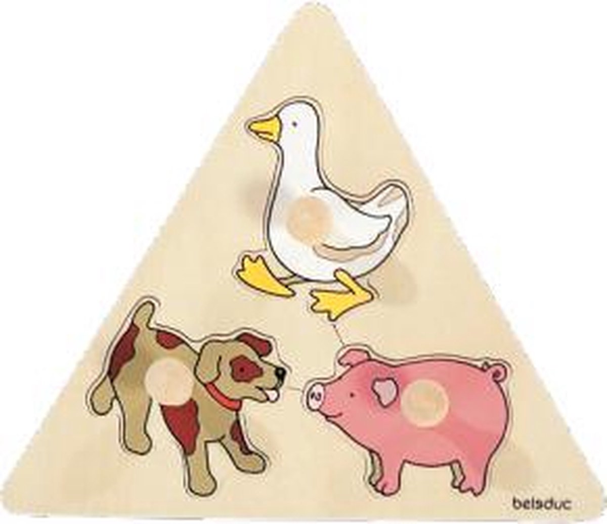 Houten driehoekpuzzel dieren