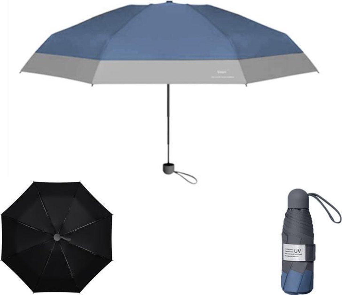 TDR -Zonneparaplu UV paraplu met UV-SPF 50+-bescherming - bescherming tegen regen en de zon -(19 x 5 cm)- compact en lichtgewicht - past makkelijk in handtas – Opvouwbaar -haze blue