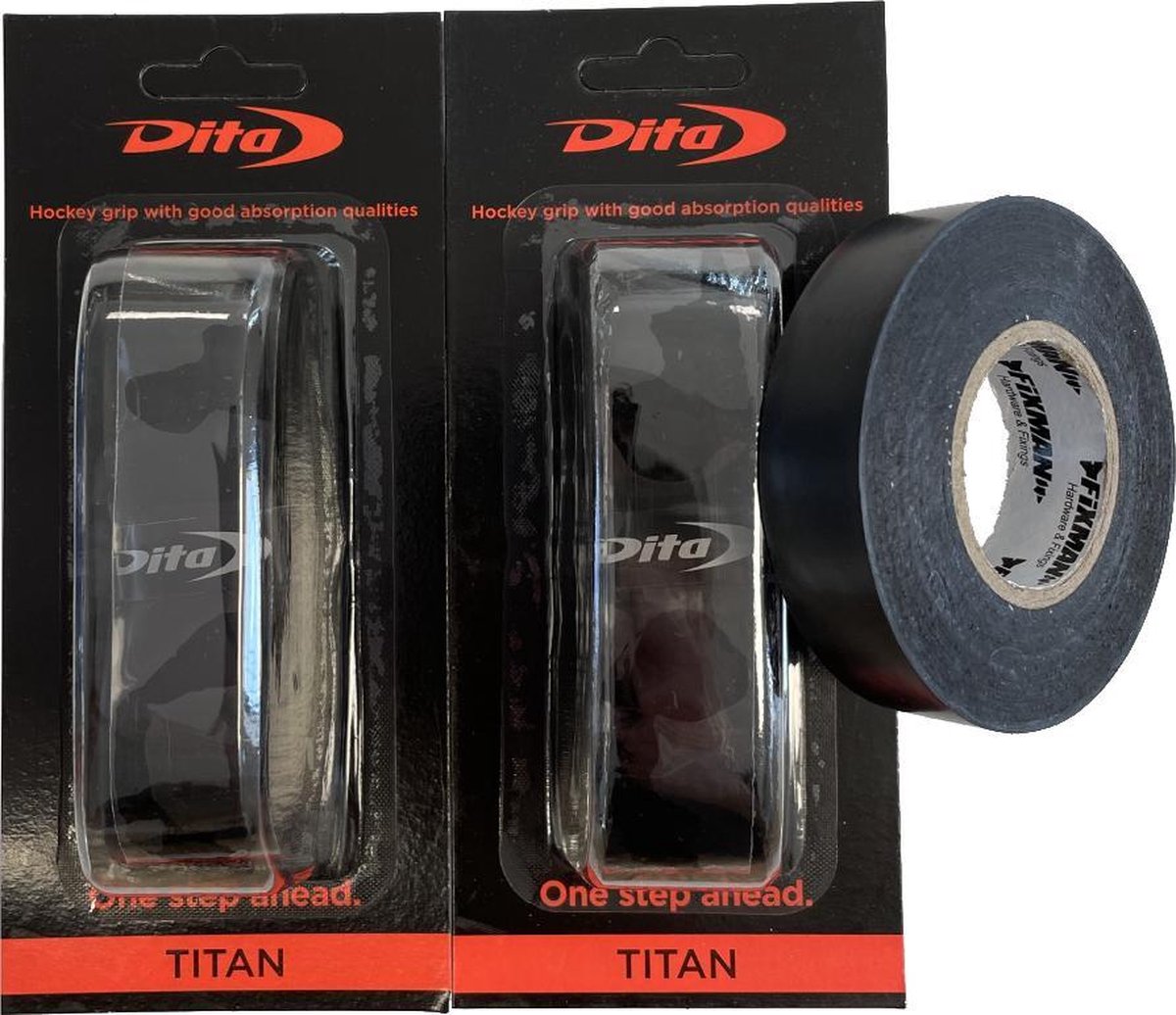 Hockeygrip Dita Zwart Set 2 stuks + rol PVC Tape