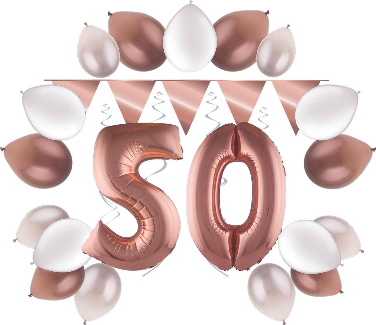 e-Carnavalskleding.nl Feestversiering pakket rosé 50 jaar | Versiering 50e verjaardag | 50 jaar feestversiering pakket rosé compleet | Leuk pakket rosé met feestartikelen voor de 50e verjaardag Small