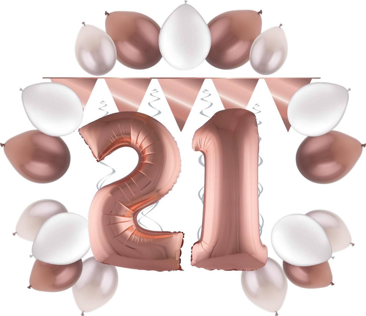e-Carnavalskleding.nl Feestversiering pakket rosé 21 jaar | Versiering 21e verjaardag | 21 jaar feestversiering pakket rosé compleet | Leuk pakket rosé met feestartikelen voor de 21e verjaardag Small