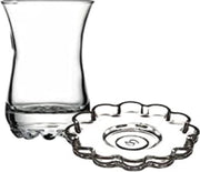 Pasabahce Cicek - Turkse Theeglazen met Onderzetters - Set van 6 - 110 ml