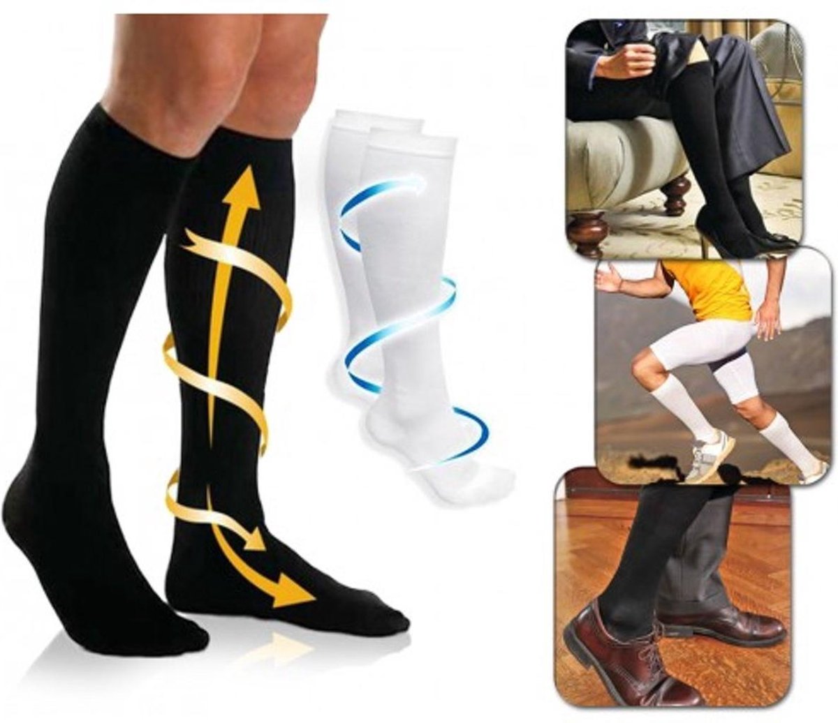 Duopack Compressiekousen / Steunkousen - Elastische Hardloop / Sport / Vliegtuig Compressie Sokken - Running Travel Sock - Reissokken / Reis Kousen - Heren/Dames 2 Paar - Maat 36-40 - Zwart
