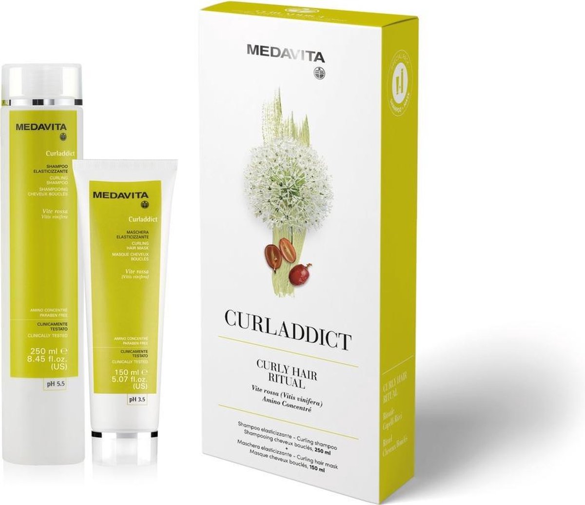 Medavita Curladdict natuurlijke shampoo voor krullen 250ml en conditioner 150ml | elegante duo box | voor krullend haar