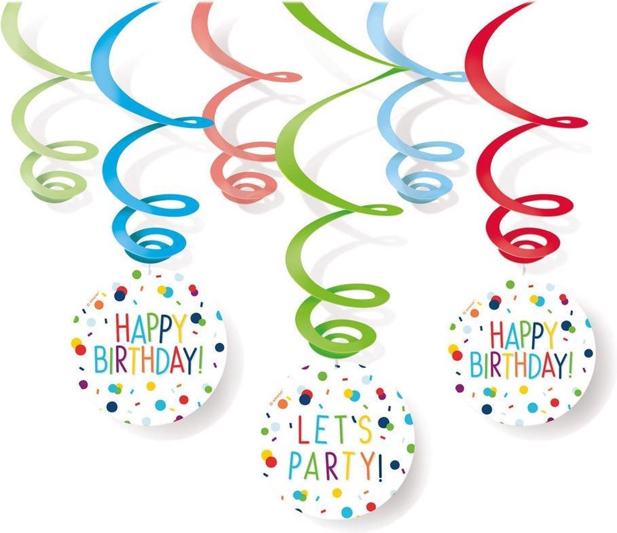 6 Swirl Decorations Confetti Birthday Foil / Paper 80 cm