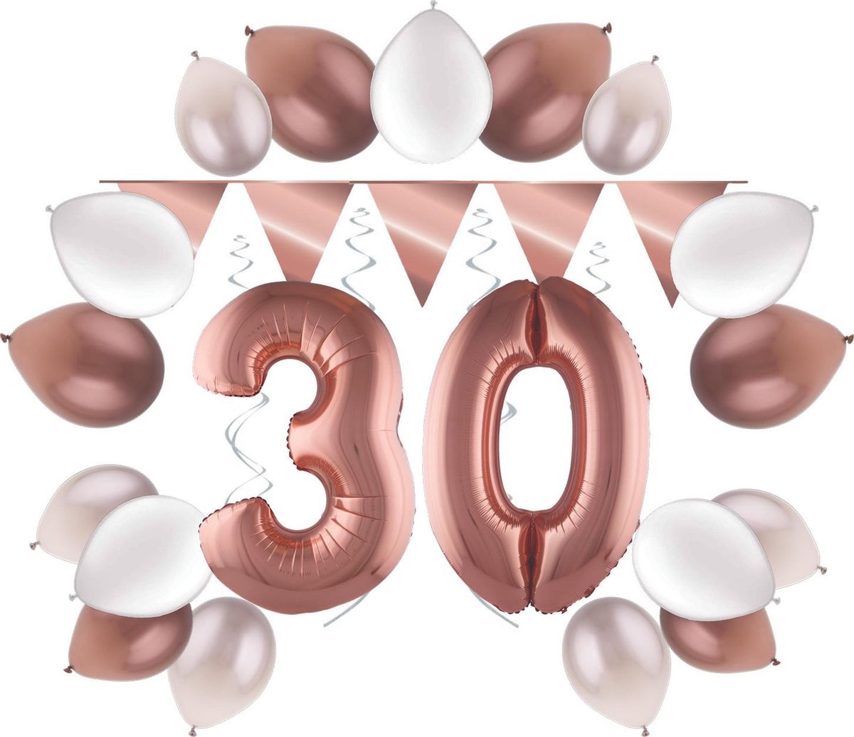 e-Carnavalskleding.nl Feestversiering pakket rosé 30 jaar | Versiering 30e verjaardag | 30 jaar feestversiering pakket rosé compleet | Leuk pakket rosé met feestartikelen voor de 30e verjaardag Small