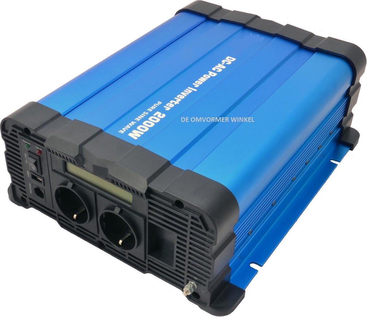 Omvormer 12V naar 230V - 2000W met display - zuivere sinus