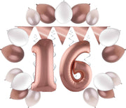 e-Carnavalskleding.nl Feestversiering pakket roségoud 16 jaar | Versiering 16e verjaardag | 16 jaar feestversiering pakket rosegoud compleet | Leuk pakket rosé met feestartikelen voor de 16e verjaardag Small