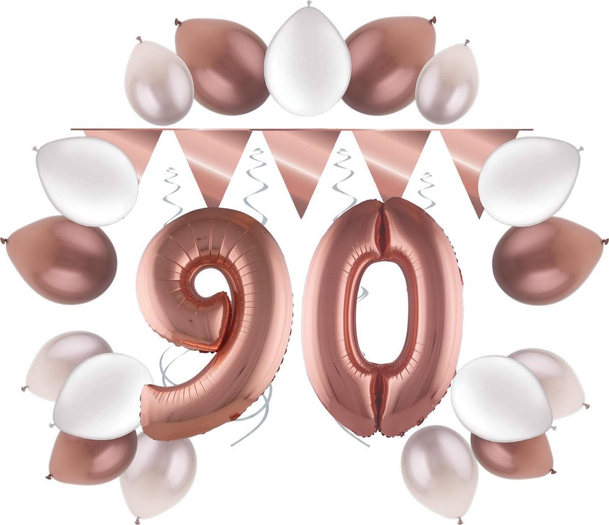 e-Carnavalskleding.nl Feestversiering pakket rosé 90 jaar | Versiering 90e verjaardag | 90 jaar feestversiering pakket rosé compleet | Leuk pakket rosé met feestartikelen voor de 90e verjaardag Small