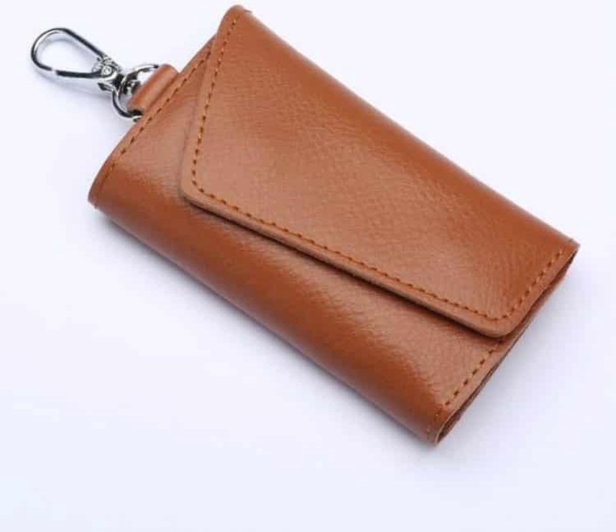 Multifunctionele Litchi textuur lederen sleutelhanger tas autosleutel tas (bruin)