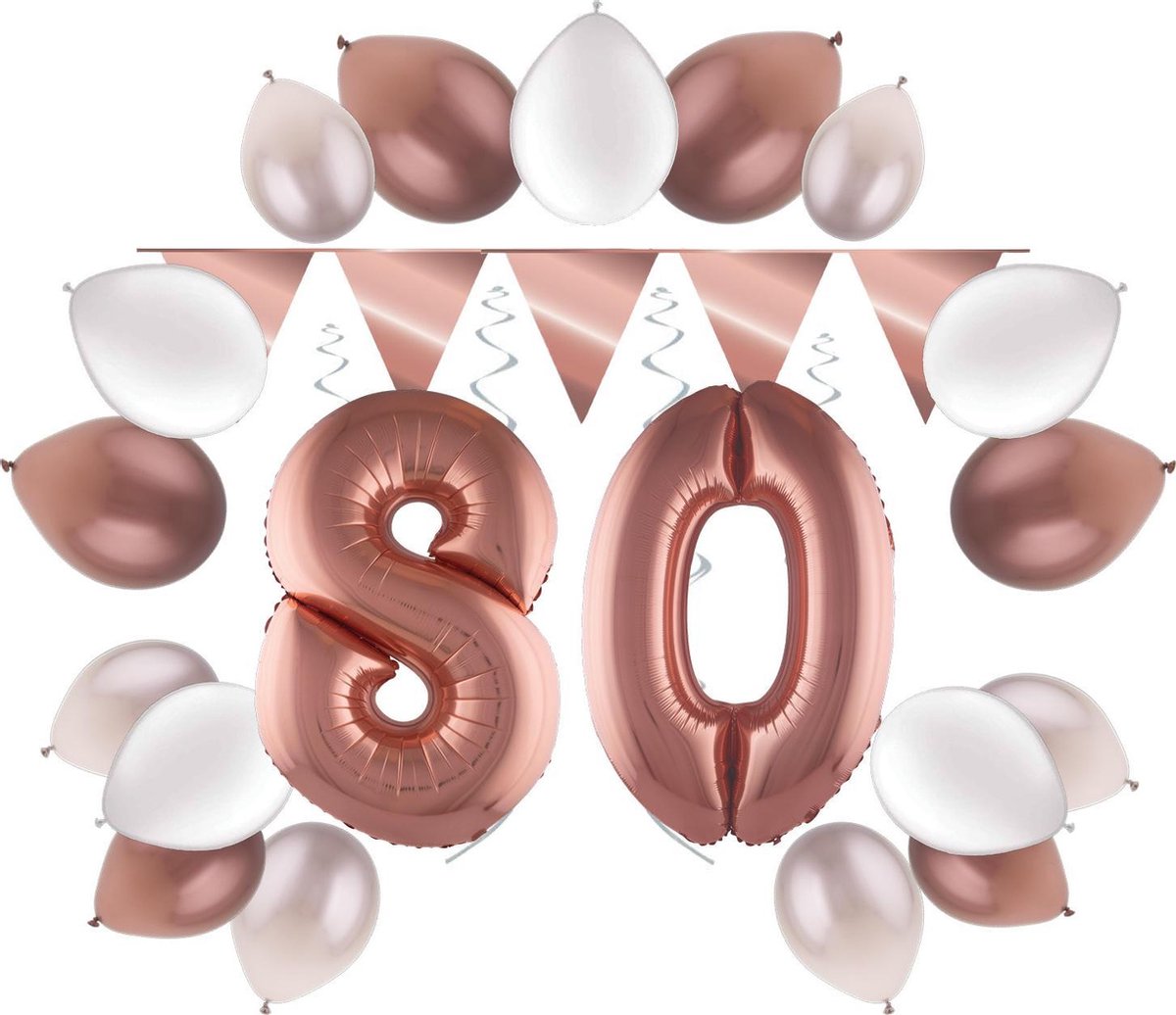 e-Carnavalskleding.nl Feestversiering pakket rosé 80 jaar | Versiering 80e verjaardag | 80 jaar feestversiering pakket rosé compleet | Leuk pakket rosé met feestartikelen voor de 80e verjaardag Small