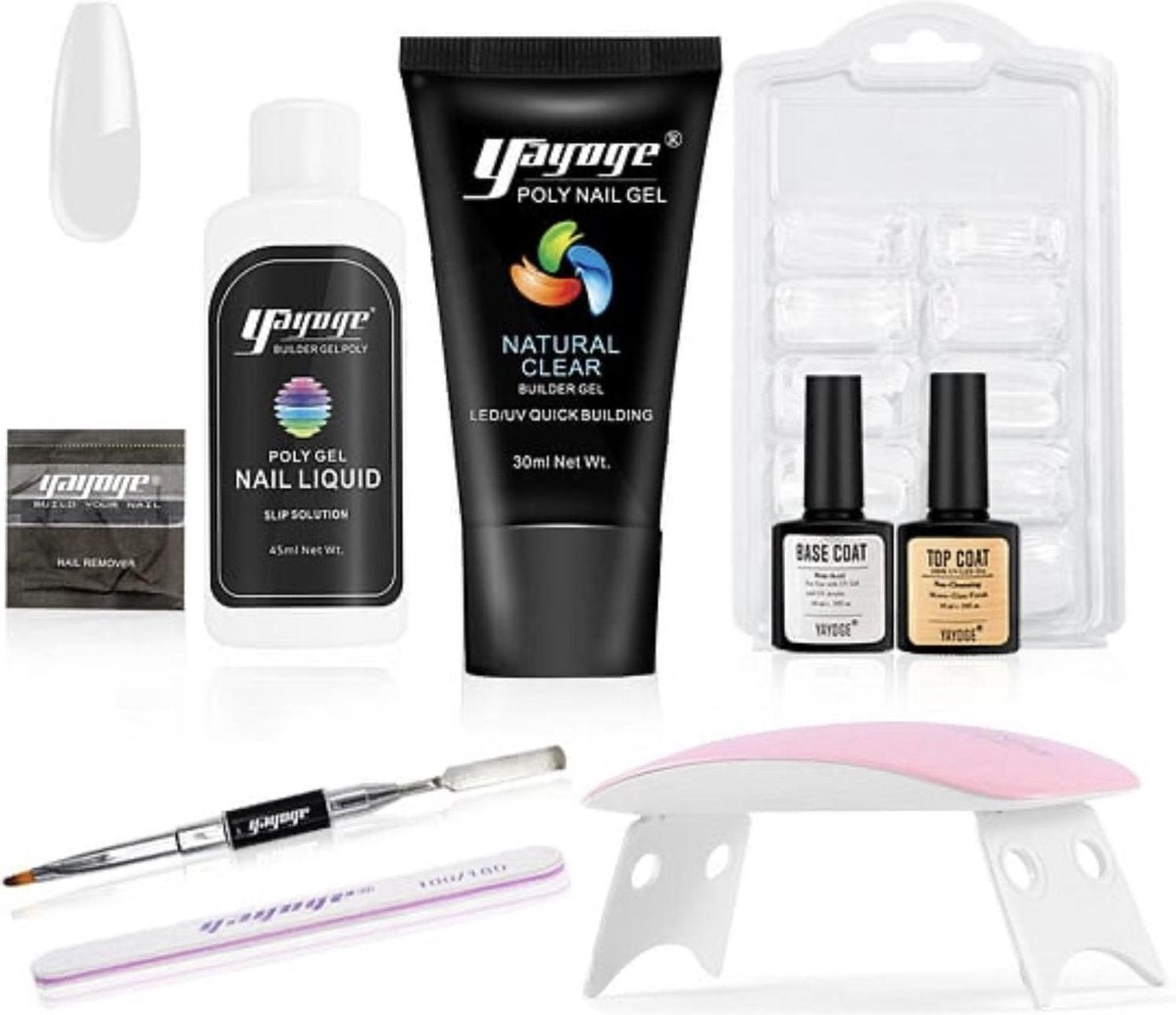 Yayoge - Polygel kit - poly gel nagels - Nagelverlenging -1 kleur transparant/clear - starter kit - 7 delig - Roze led lamp - nagelvijl - Starterset voor Acrylgel – acryl