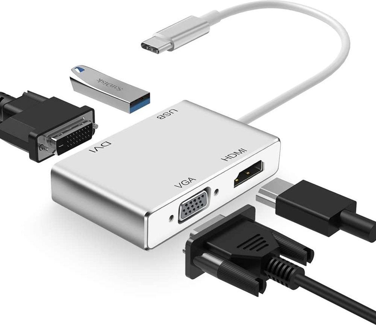 USB C naar HDMI DVI VGA-adapter