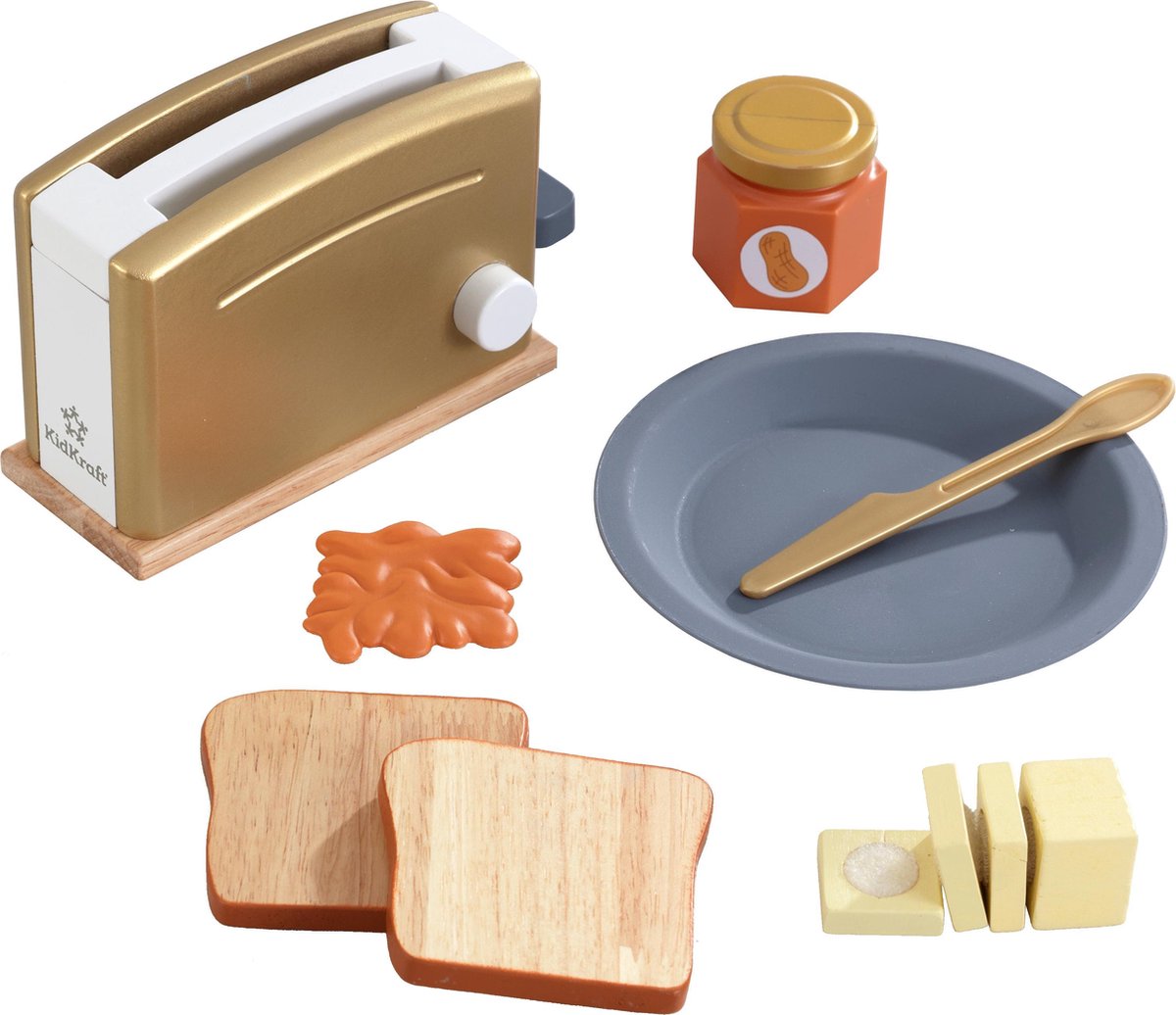 KidKraft Houten Speelgoed Broodrooster Toaster 8-delig Metallic Kleurig