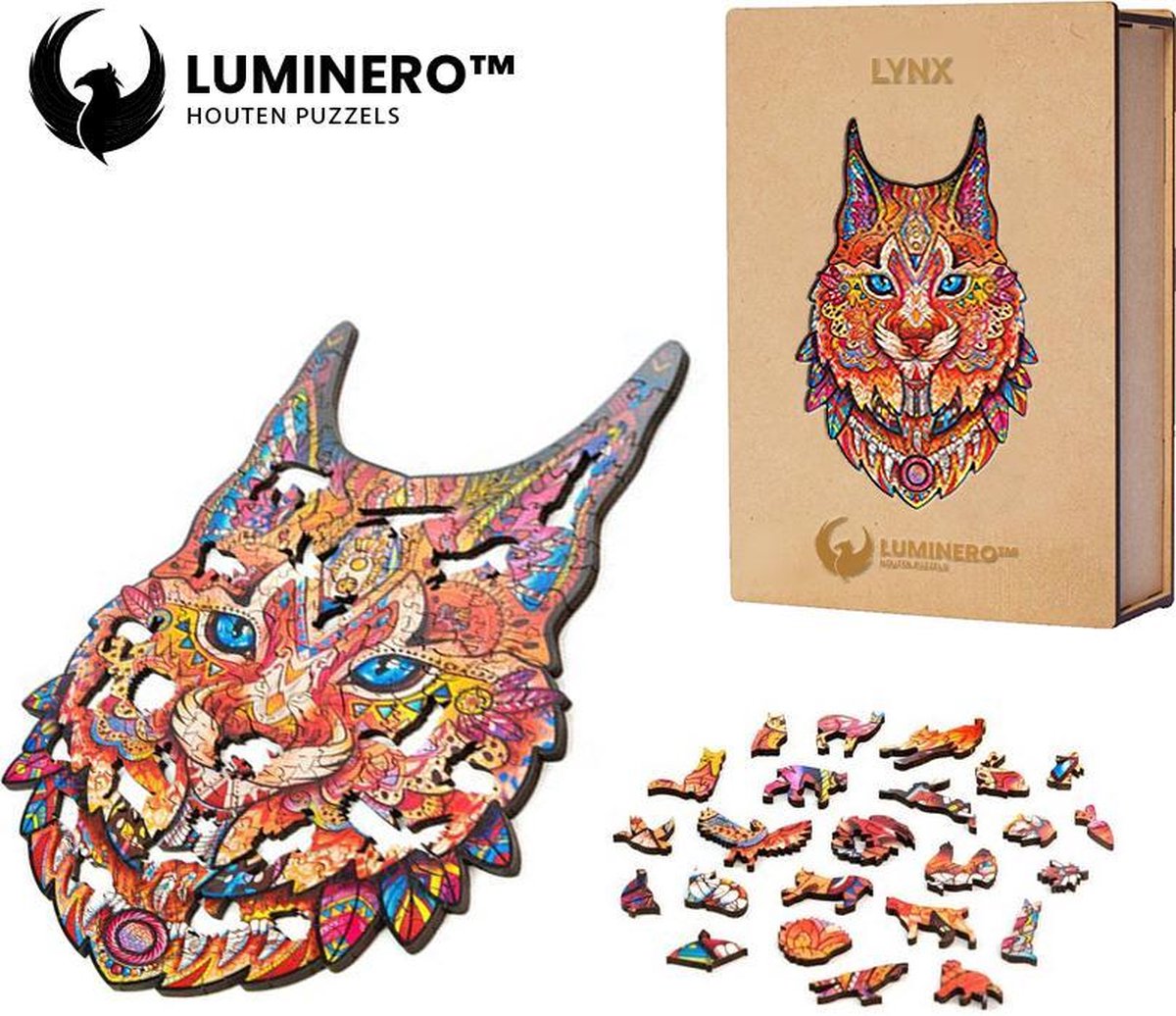 Luminero™  Houten Lynx Jigsaw Puzzel - A4 Formaat Jigsaw - Unieke 3D Puzzels - Huisdecoratie - Wooden Puzzle - Volwassenen & Kinderen - Incl. Houten Doos