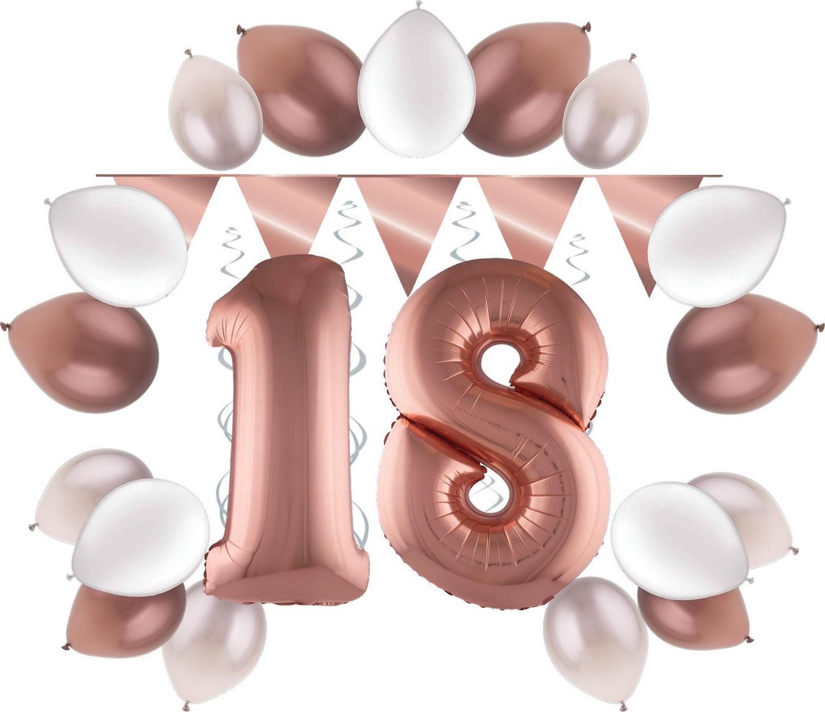e-Carnavalskleding.nl Feestversiering pakket rosé 18 jaar | Versiering 18e verjaardag | 18 jaar feestversiering pakket rosé compleet | Leuk pakket rosé met feestartikelen voor de 18e verjaardag Small