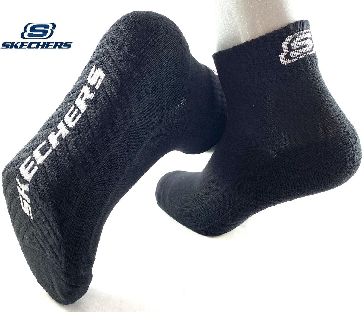 Skechers - Quarter Sokken - Heren/Dames - Badstof - Comfort Boord - Zwart - 43-46