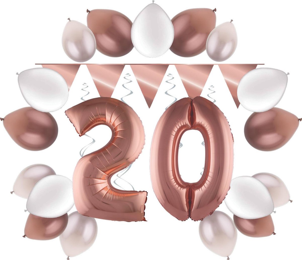 e-Carnavalskleding.nl Feestversiering pakket rosé 20 jaar | Versiering 20e verjaardag | 20 jaar feestversiering pakket rosé compleet | Leuk pakket rosé met feestartikelen voor de 20e verjaardag Small