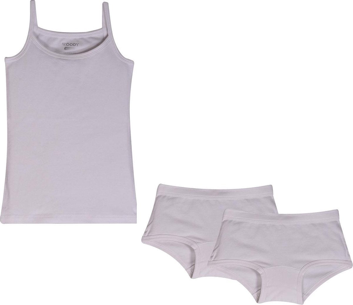 Woody ondergoed set meisjes - wit - 1 onderhemd en 2 boxers - maat 176
