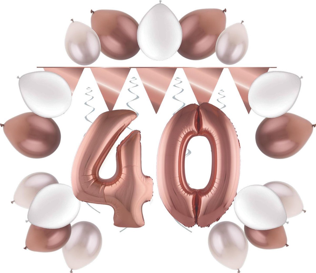 e-Carnavalskleding.nl Feestversiering pakket rosé 40 jaar | Versiering 40e verjaardag | 40 jaar feestversiering pakket rosé compleet | Leuk pakket rosé met feestartikelen voor de 40e verjaardag Small