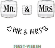 Mr. & Mrs. folieballonnen en letterslinger Bruiloft versiering pakket
