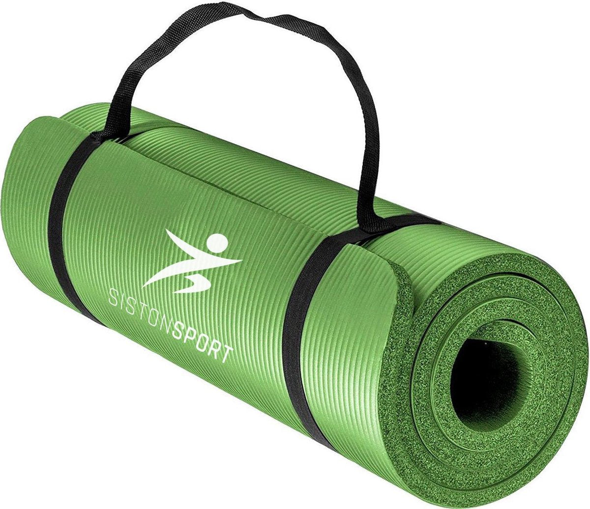 Siston Sport Fitnessmat –  183 cm x 61 cm x 1.5 cm – Yoga mat-  Groen – Inclusief draagtas en extra draagriem