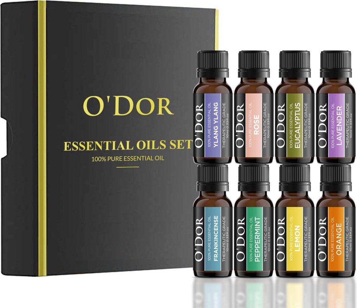 Etherische Oliën Cadeauset - O'dor® Top 8 Premium Etherische Olie - Aromatherapie - 100% Puur Biologisch - Geurolie - voor Aroma Diffuser Yoga Massage – Cadeau olieset set 10 ml / fles