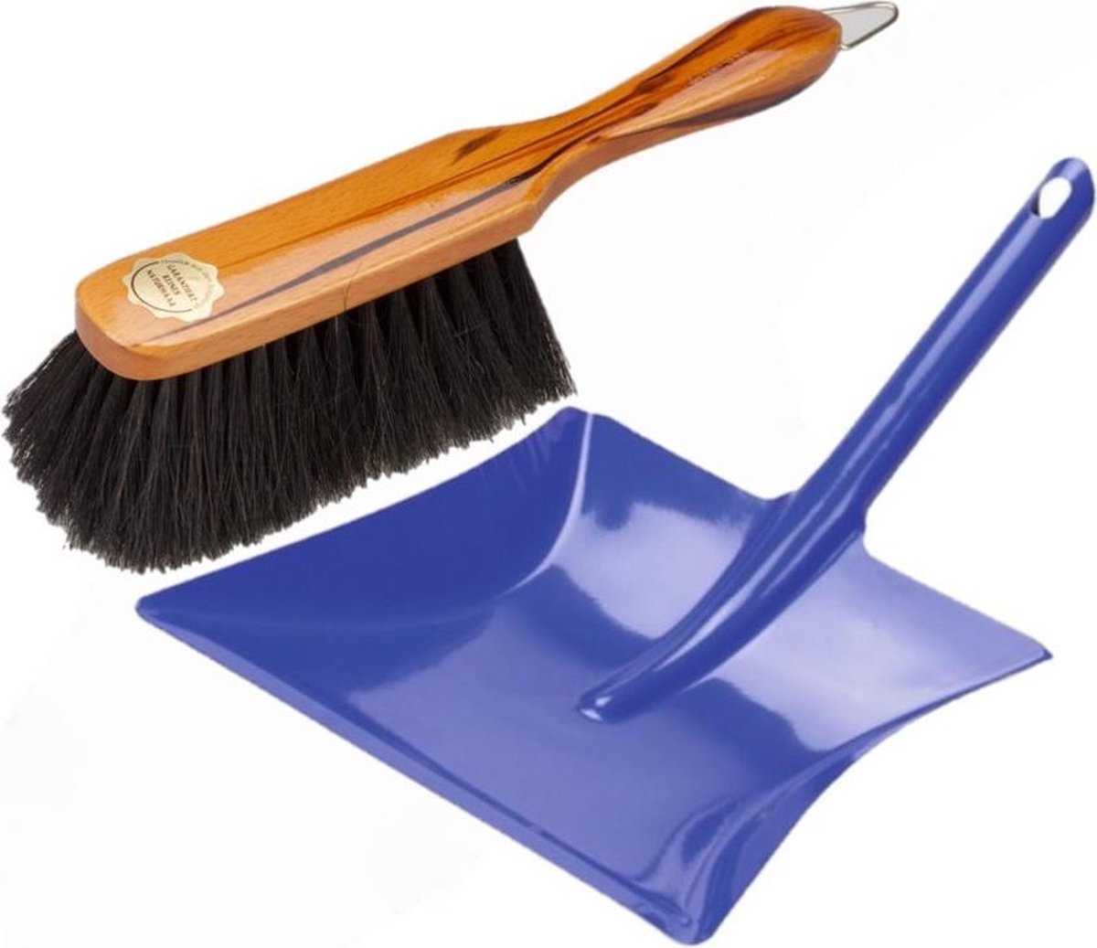 Stoffer en blik blauw van metaal/gelakt hout voor binnen - Zachte borstel/handveger