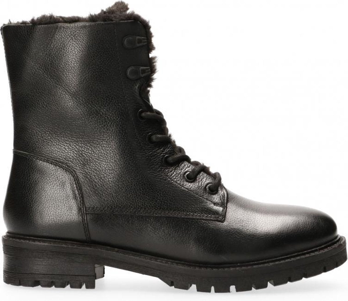 Van Dalen  - Veterboot Leer Met Imitatiebont Gevoerd - Womens - Black - 40