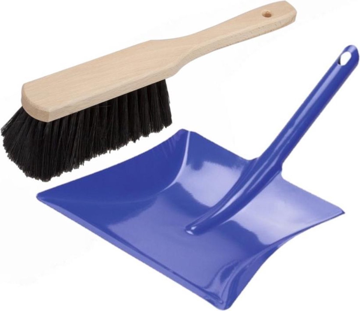 Stoffer en blik blauw van metaal/hout voor binnen - Zachte borstel/handveger