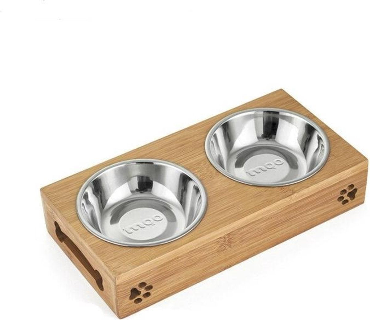 WiseGoods - Dubbele Hondenvoerbak - Huisdier voerbak - Hond/Kat - Voedsel/Water - Hout - Bamboe en Roestvrij Staal