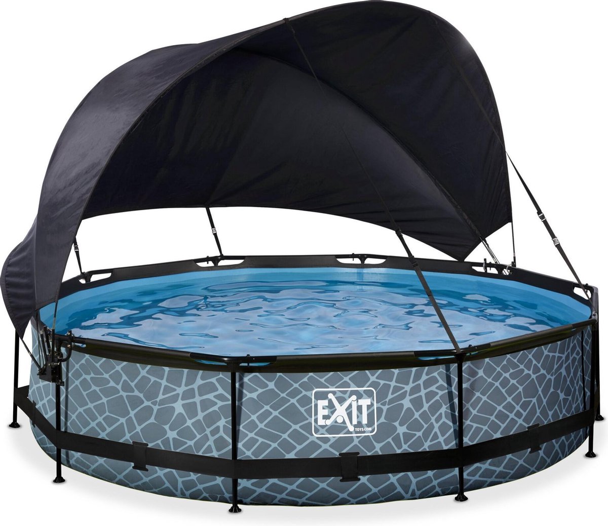 EXIT Stone zwembad ø360x76cm met schaduwdoek en filterpomp - grijs